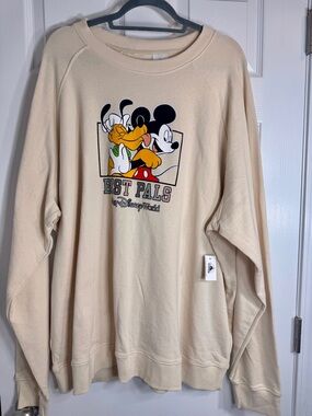 NWT Disney Parks Mickey & Pluto "Best Pals" Crewneck Sweatshirt Beige Tan 3XL.